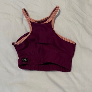 Burgundy Sports Bra with Pink Trim